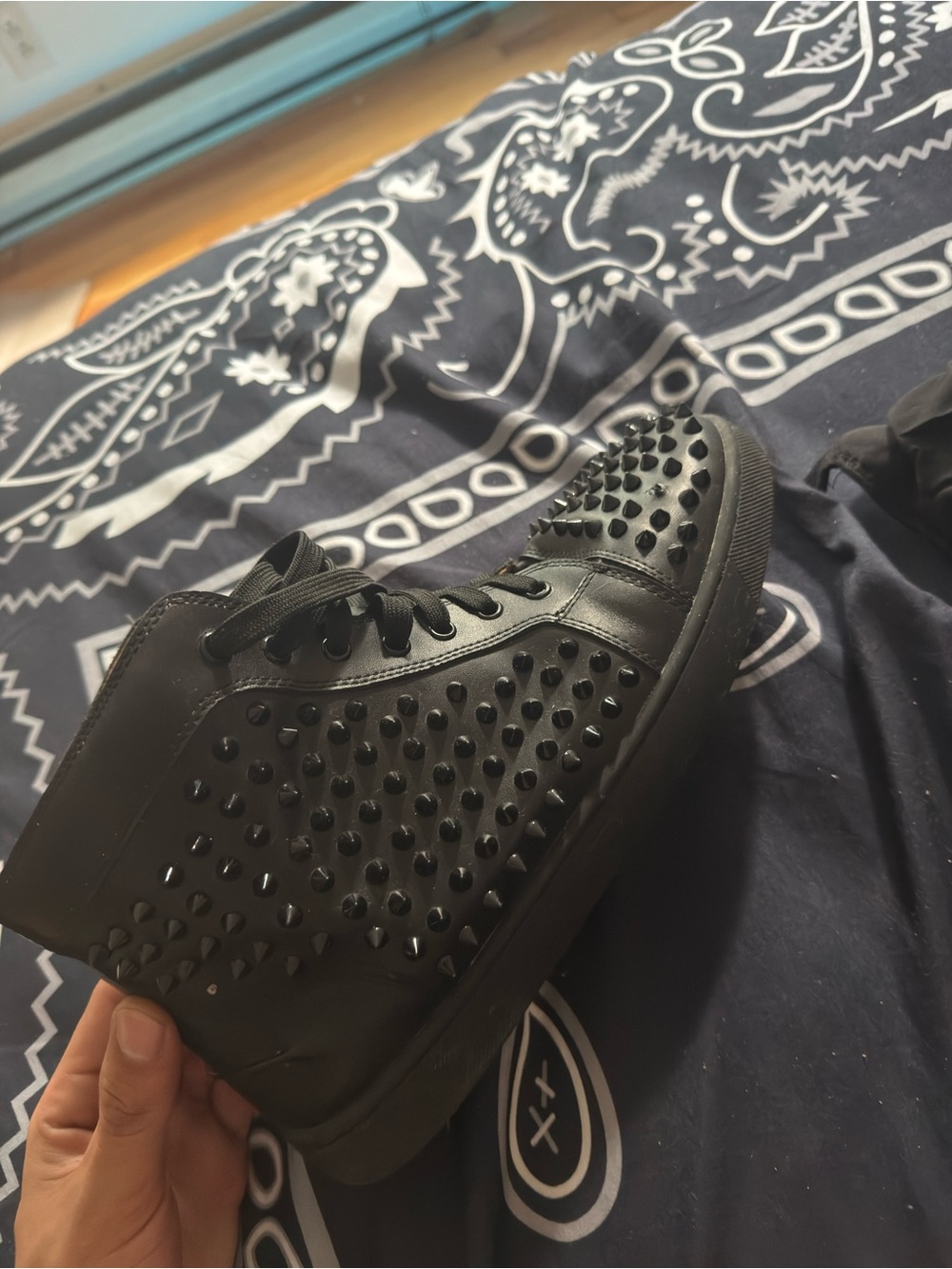 Christian Louboutin Black Studded High-Top Sneakers